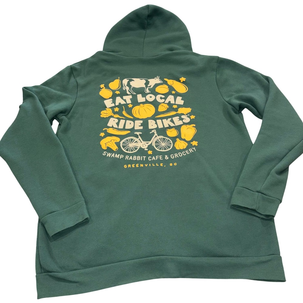Eat Local Ride Bikes Zip Hoodie XL Green Swamp Rabbit Cafe Royal Apparel